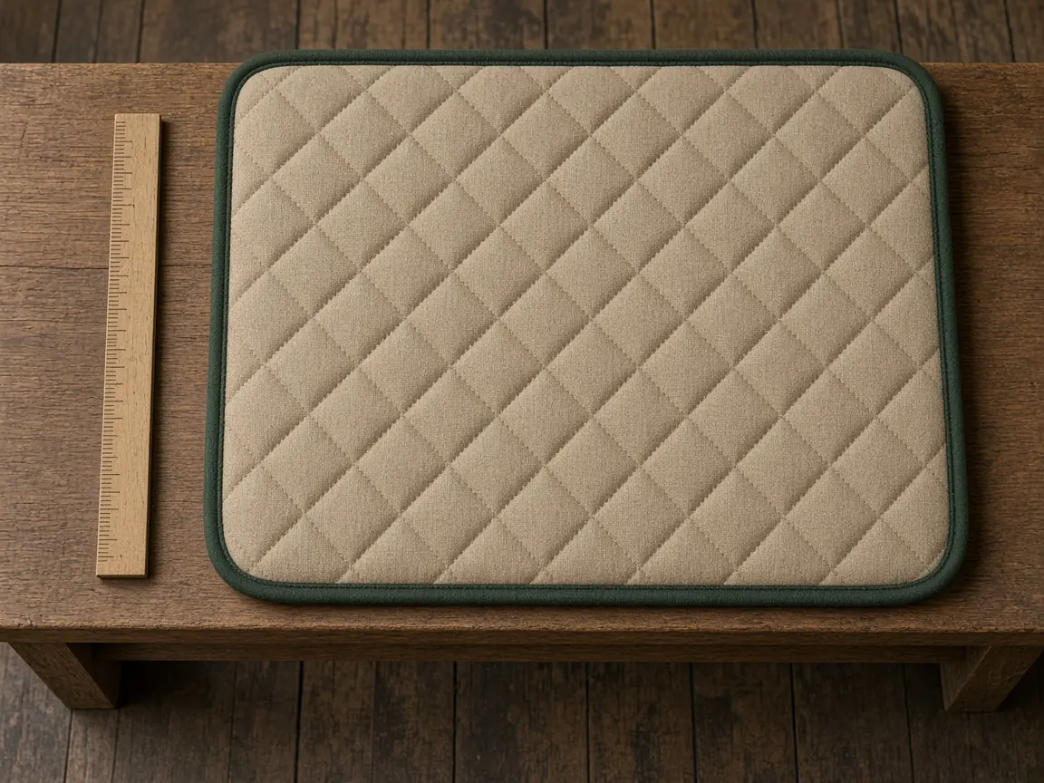 Saddle pad laid flat beside a ruler